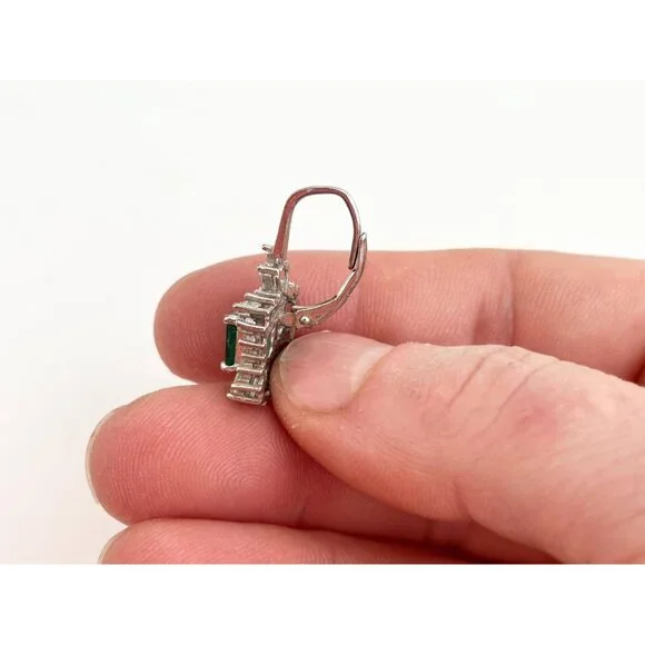 Art Deco Style Vintage Green CZ Sterling Silver Vintage Earrings - Picture 9 of 10